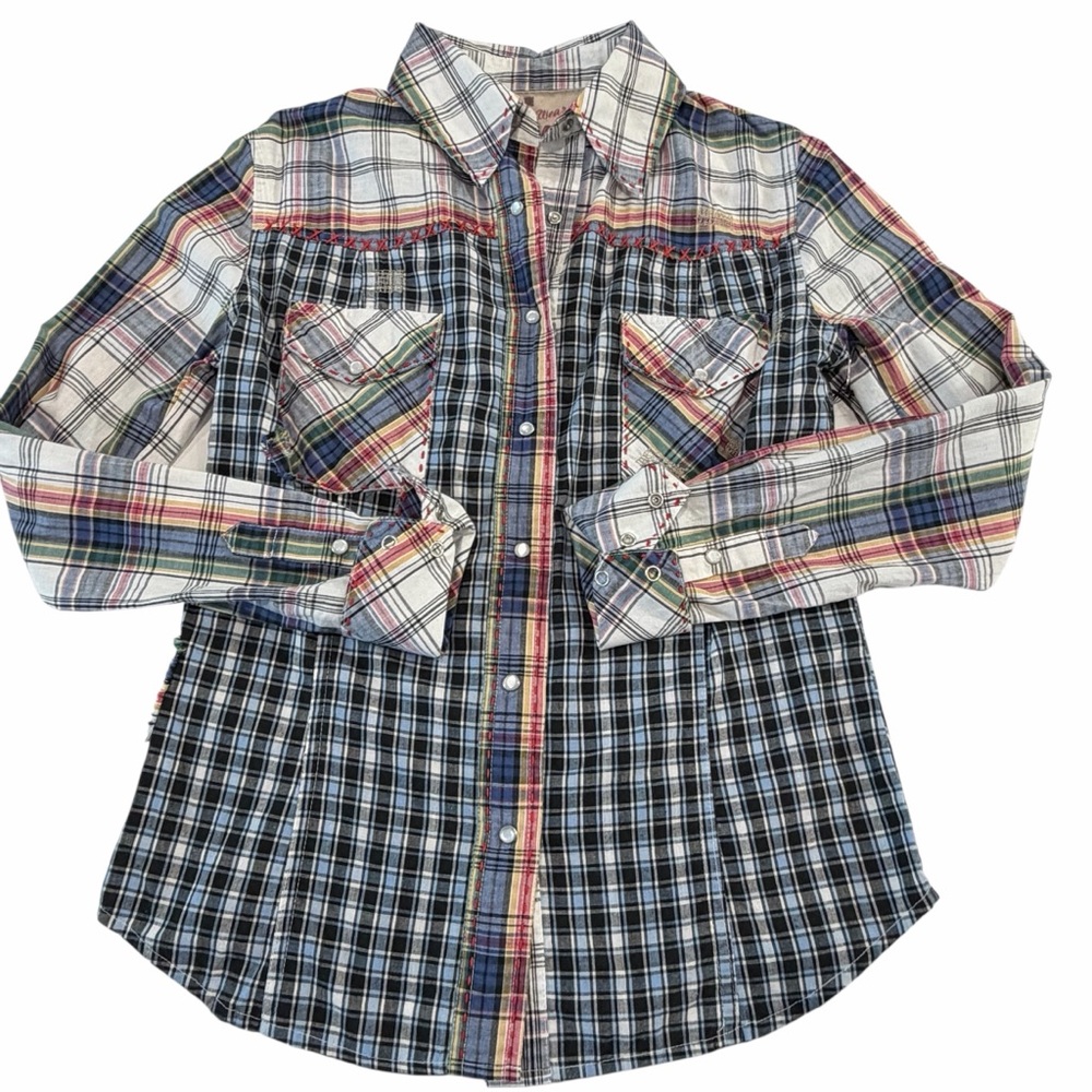Vintage Rebel Ranch Wear Multicolor Plaid Button‎ Snap Shirt, XS - Picture 5 of 8